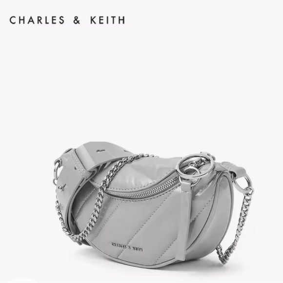 Nwot Charles & Keith Silver & light gray Crossbody Bag chain & leather straps - Picture 3 of 16